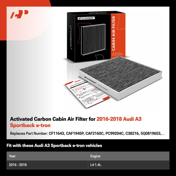 Activated Carbon Cabin Air Filter for 2016-2018 Audi A3 Sportback e-tron