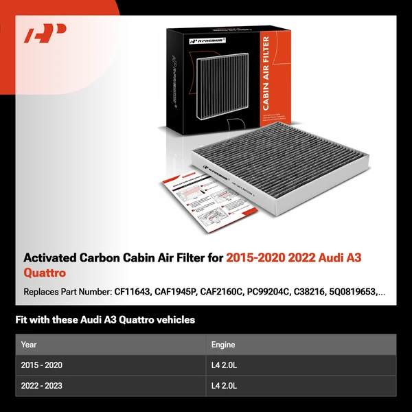 Activated Carbon Cabin Air Filter for 2015-2020 2022 Audi A3 Quattro