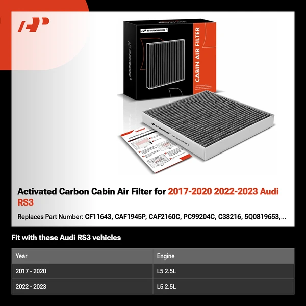 Activated Carbon Cabin Air Filter for 2017-2020 2022-2023 Audi RS3