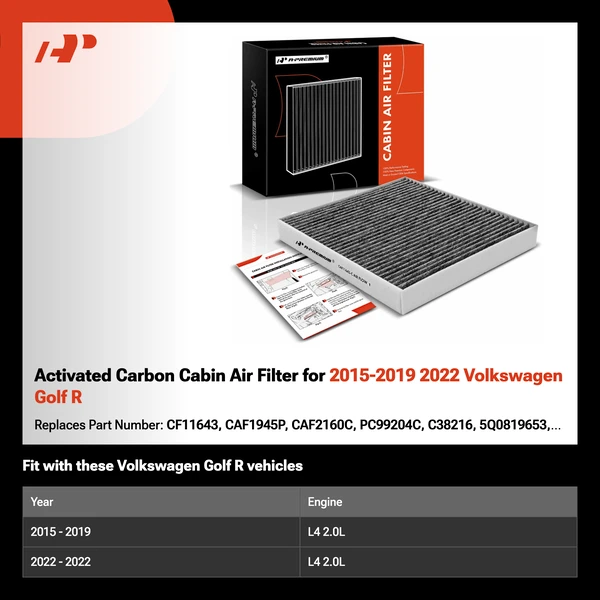 Activated Carbon Cabin Air Filter for 2015-2019 2022 Volkswagen Golf R
