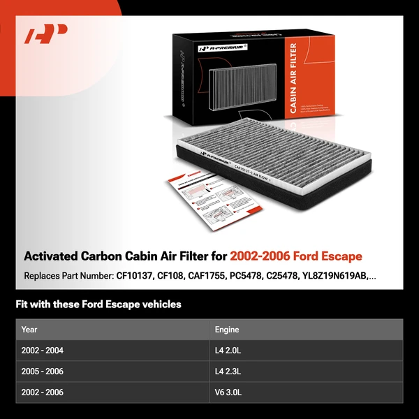 Activated Carbon Cabin Air Filter for 2002-2006 Ford Escape