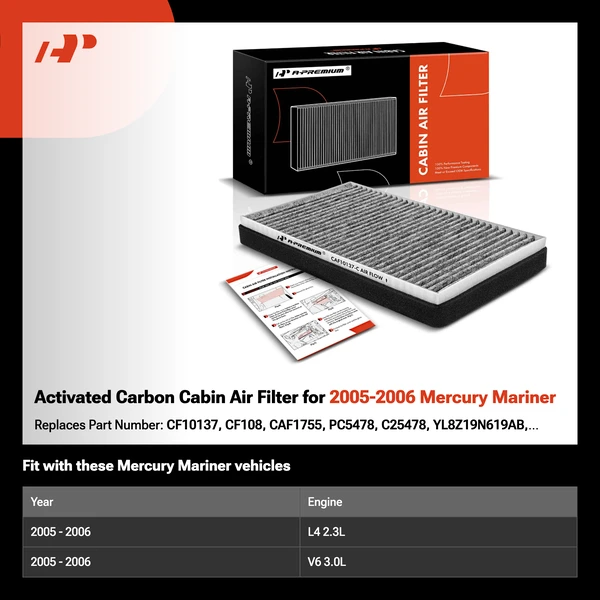 Activated Carbon Cabin Air Filter for 2005-2006 Mercury Mariner