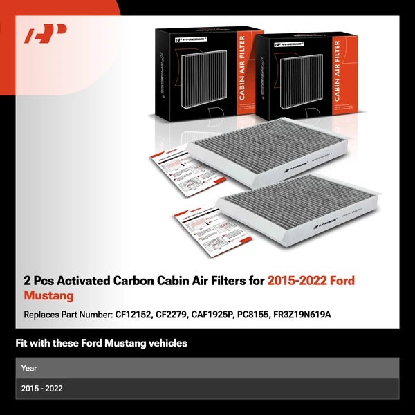 2 Pcs Activated Carbon Cabin Air Filters for 2015-2022 Ford Mustang