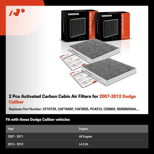 2 Pcs Activated Carbon Cabin Air Filters for 2007-2012 Dodge Caliber