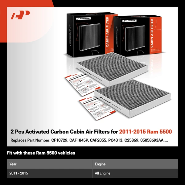 2 Pcs Activated Carbon Cabin Air Filters for 2011-2015 Ram 5500