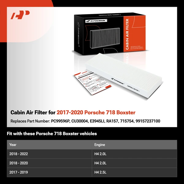 Cabin Air Filter for 2017-2020 Porsche 718 Boxster
