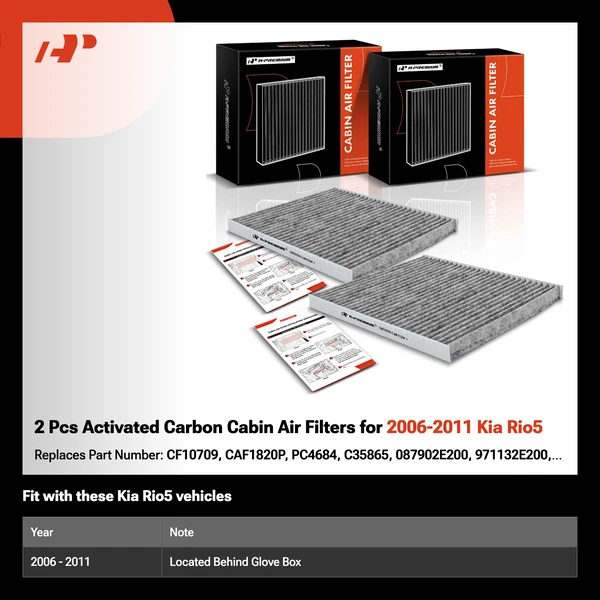 2 Pcs Activated Carbon Cabin Air Filters for 2006-2011 Kia Rio5