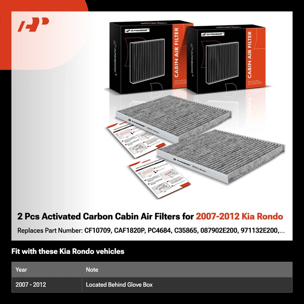 2 Pcs Activated Carbon Cabin Air Filters for 2007-2012 Kia Rondo