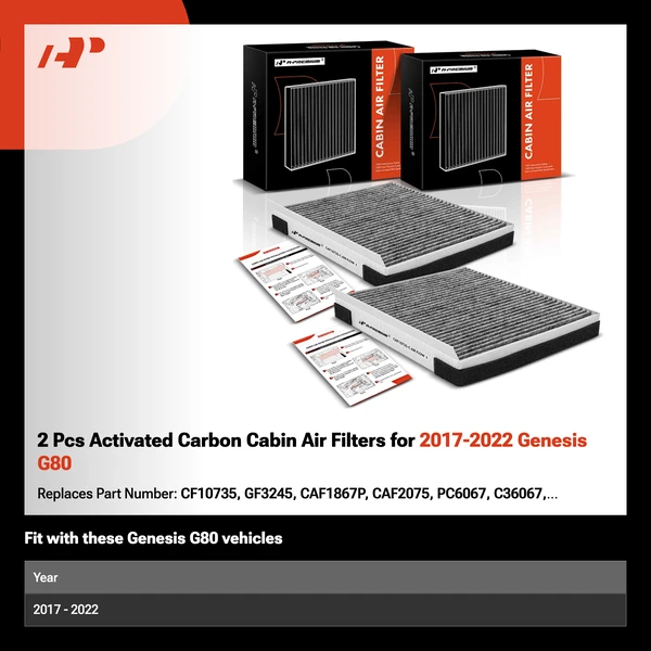 2 Pcs Activated Carbon Cabin Air Filters for 2017-2022 Genesis G80