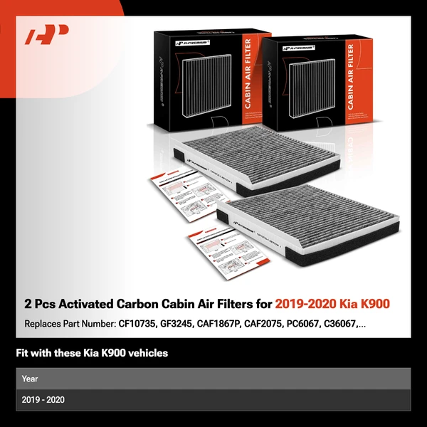 2 Pcs Activated Carbon Cabin Air Filters for 2019-2020 Kia K900