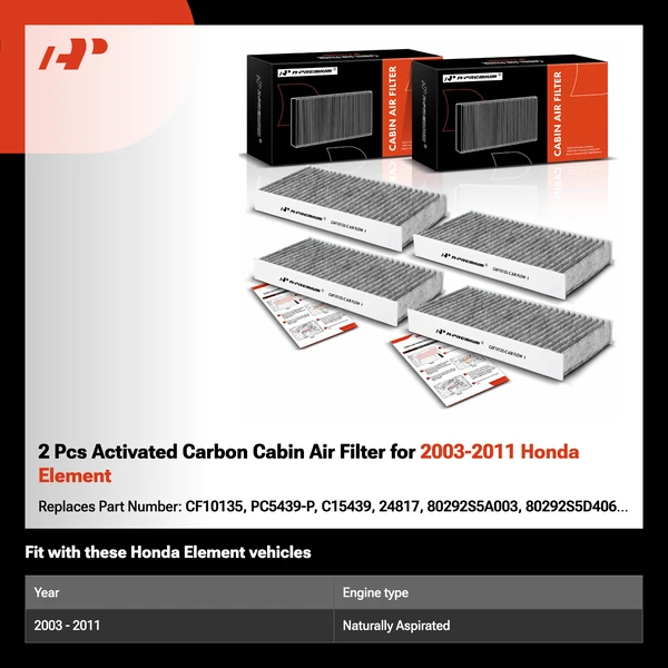 2 Pcs Activated Carbon Cabin Air Filter for 2003-2011 Honda Element