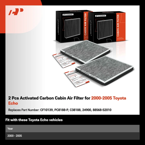 2 Pcs Activated Carbon Cabin Air Filter for 2000-2005 Toyota Echo