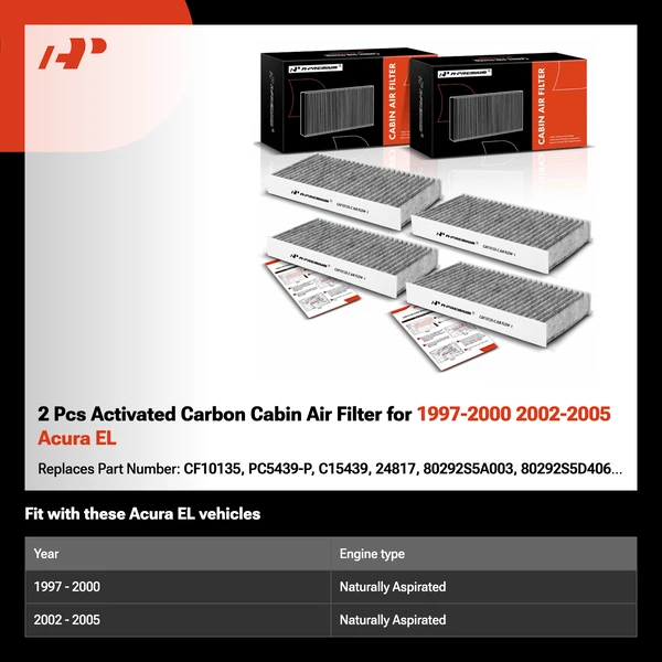2 Pcs Activated Carbon Cabin Air Filter for 1997-2000 2002-2005 Acura EL
