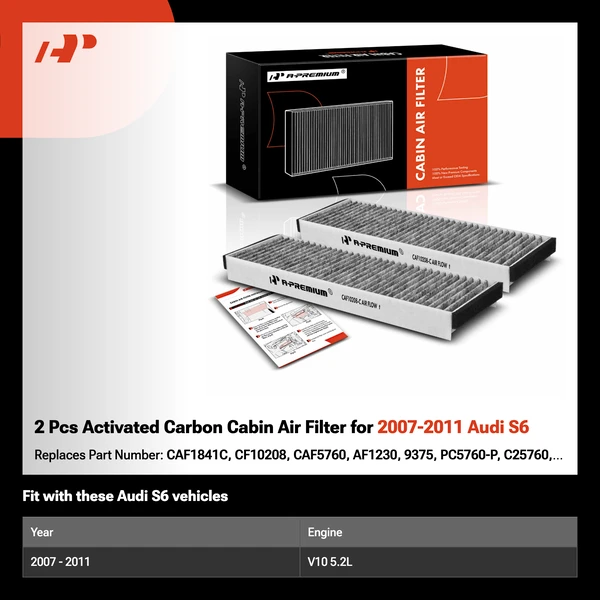 2 Pcs Activated Carbon Cabin Air Filter for 2007-2011 Audi S6