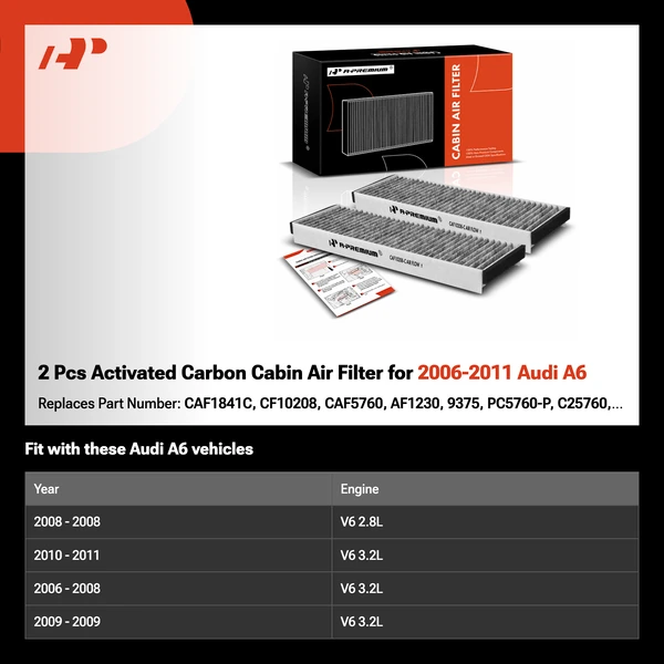 2 Pcs Activated Carbon Cabin Air Filter for 2006-2011 Audi A6