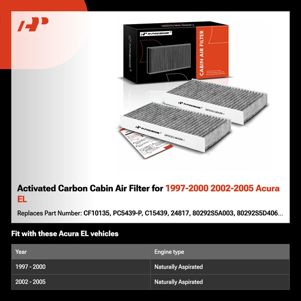 Activated Carbon Cabin Air Filter for 1997-2000 2002-2005 Acura EL
