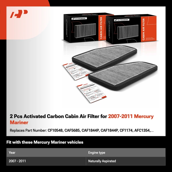 2 Pcs Activated Carbon Cabin Air Filter for 2007-2011 Mercury Mariner