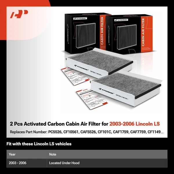 2 Pcs Activated Carbon Cabin Air Filter for 2003-2006 Lincoln LS