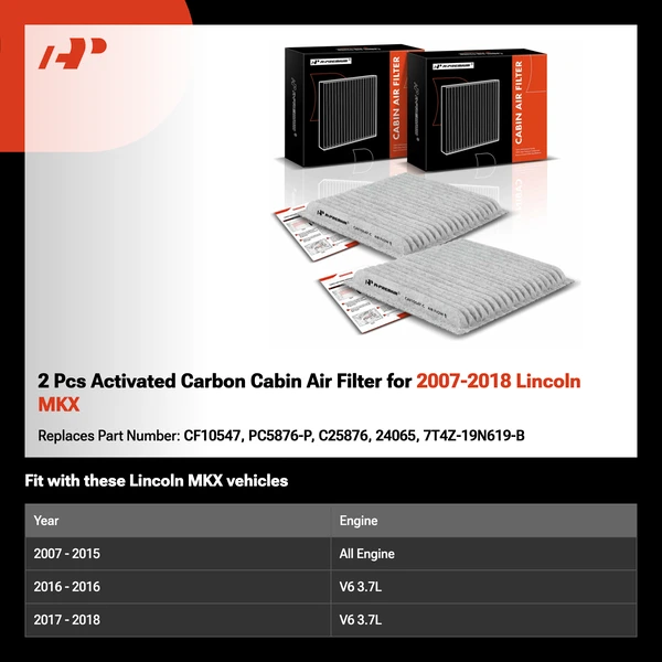 2 Pcs Activated Carbon Cabin Air Filter for 2007-2018 Lincoln MKX