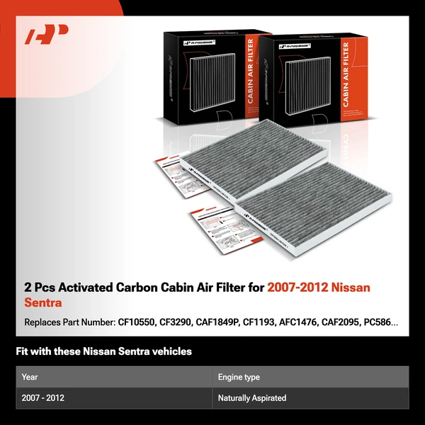2 Pcs Activated Carbon Cabin Air Filter for 2007-2012 Nissan Sentra