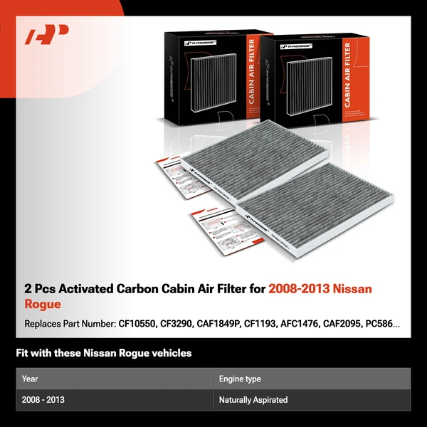 2 Pcs Activated Carbon Cabin Air Filter for 2008-2013 Nissan Rogue