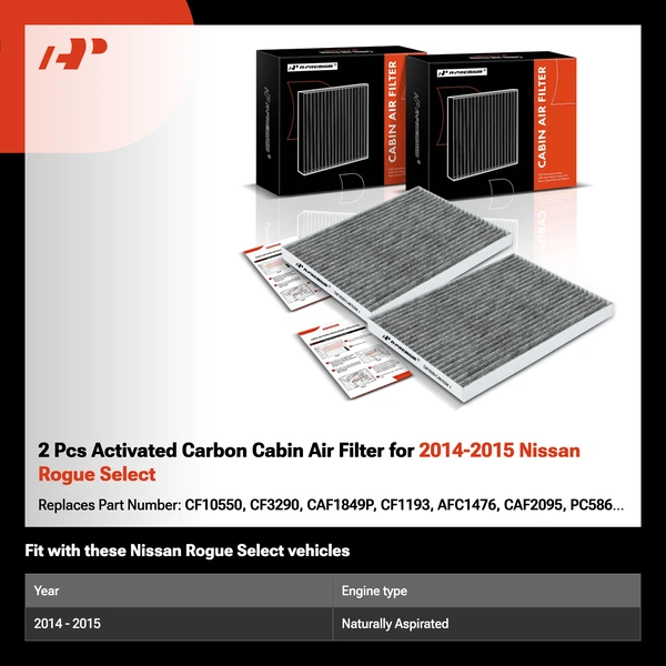 2 Pcs Activated Carbon Cabin Air Filter for 2014-2015 Nissan Rogue Select