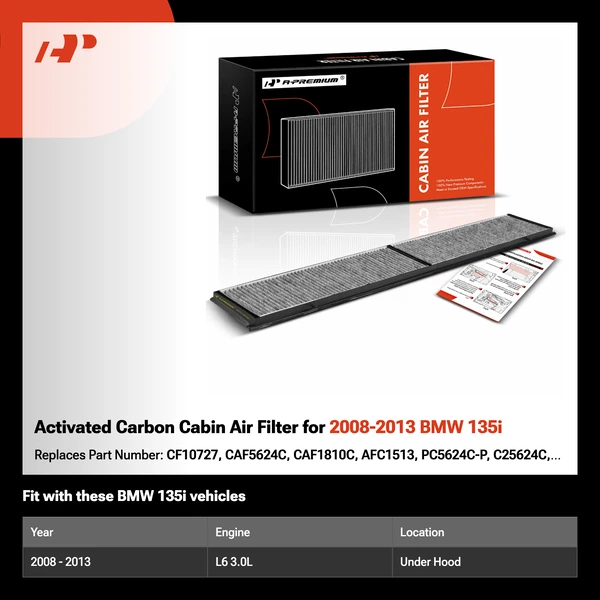 Activated Carbon Cabin Air Filter for 2008-2013 BMW 135i