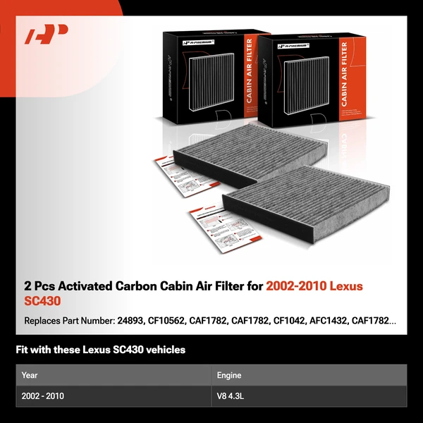 2 Pcs Activated Carbon Cabin Air Filter for 2002-2010 Lexus SC430