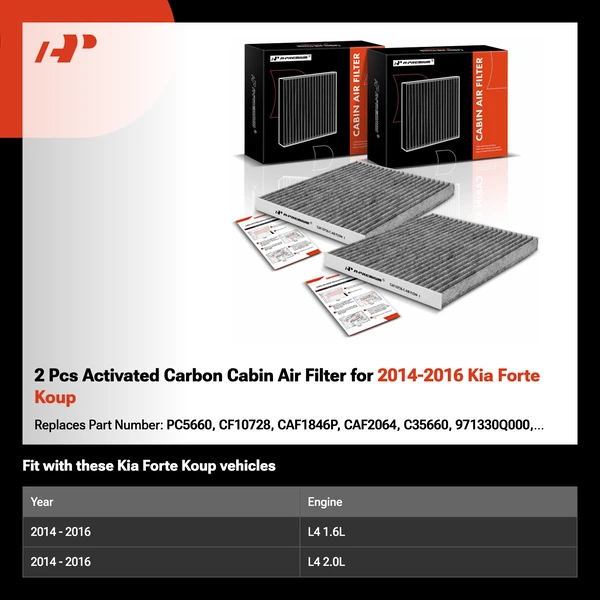 2 Pcs Activated Carbon Cabin Air Filter for 2014-2016 Kia Forte Koup