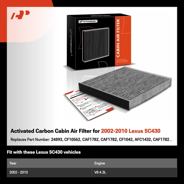 Activated Carbon Cabin Air Filter for 2002-2010 Lexus SC430