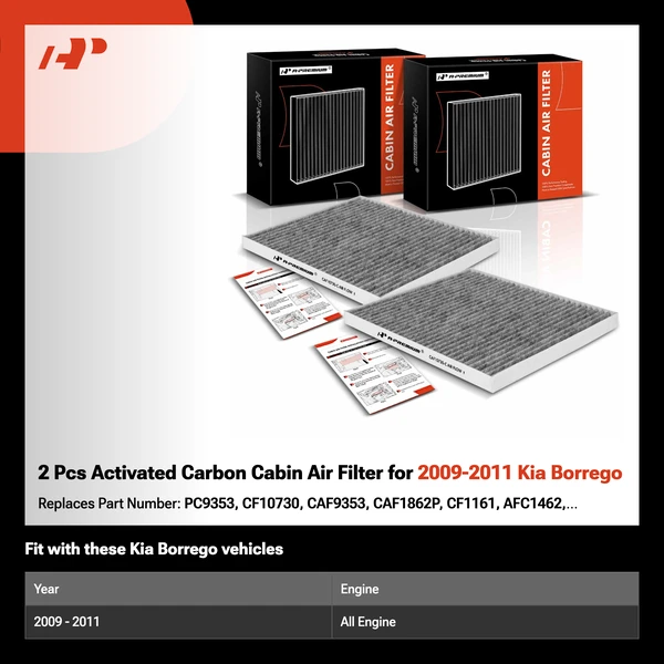 2 Pcs Activated Carbon Cabin Air Filter for 2009-2011 Kia Borrego