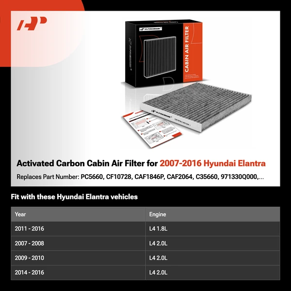 Activated Carbon Cabin Air Filter for 2007-2016 Hyundai Elantra