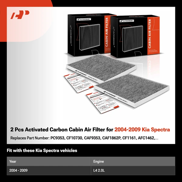 2 Pcs Activated Carbon Cabin Air Filter for 2004-2009 Kia Spectra