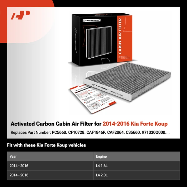 Activated Carbon Cabin Air Filter for 2014-2016 Kia Forte Koup