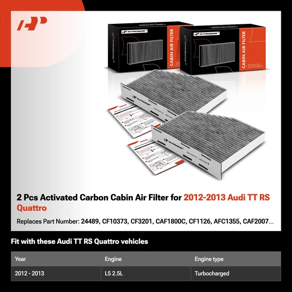 2 Pcs Activated Carbon Cabin Air Filter for 2012-2013 Audi TT RS Quattro