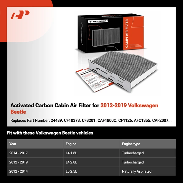 Activated Carbon Cabin Air Filter for 2012-2019 Volkswagen Beetle