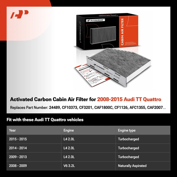 Activated Carbon Cabin Air Filter for 2008-2015 Audi TT Quattro