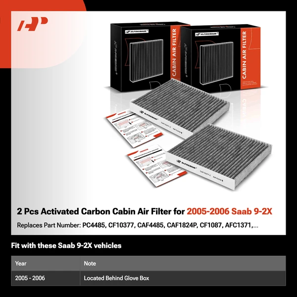 2 Pcs Activated Carbon Cabin Air Filter for 2005-2006 Saab 9-2X