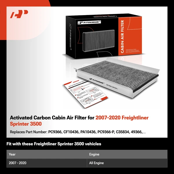 Activated Carbon Cabin Air Filter for 2007-2020 Freightliner Sprinter 3500