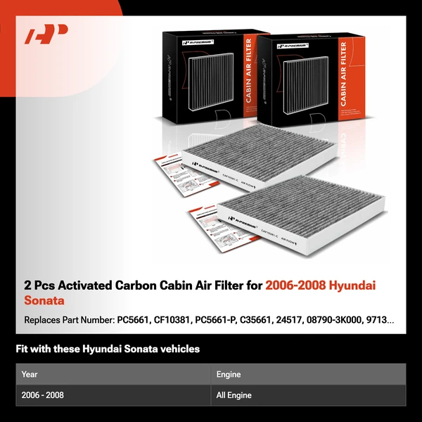 2 Pcs Activated Carbon Cabin Air Filter for 2006-2008 Hyundai Sonata