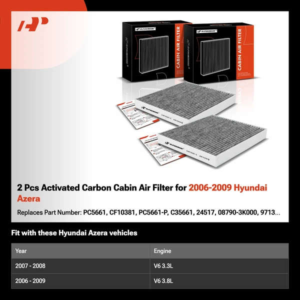 2 Pcs Activated Carbon Cabin Air Filter for 2006-2009 Hyundai Azera