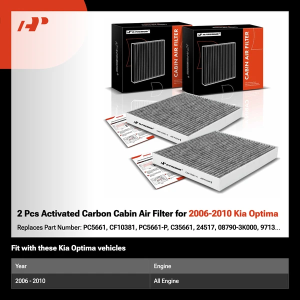 2 Pcs Activated Carbon Cabin Air Filter for 2006-2010 Kia Optima