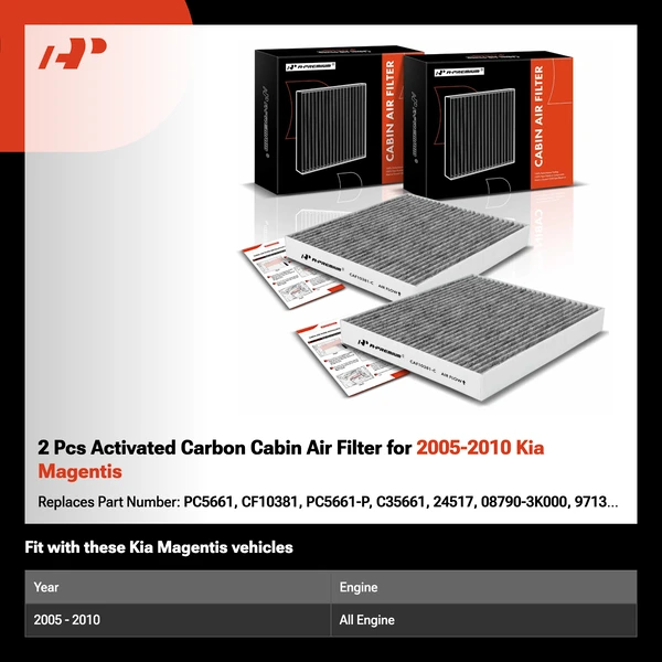 2 Pcs Activated Carbon Cabin Air Filter for 2005-2010 Kia Magentis