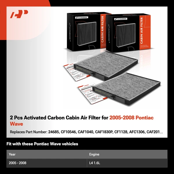 2 Pcs Activated Carbon Cabin Air Filter for 2005-2008 Pontiac Wave