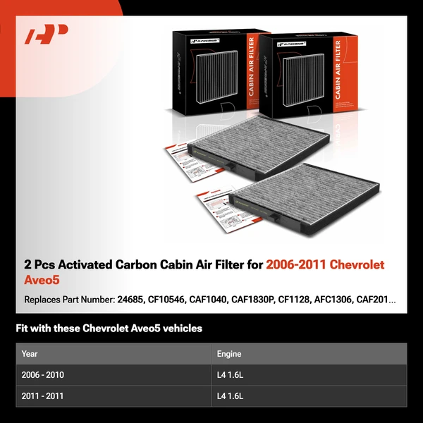 2 Pcs Activated Carbon Cabin Air Filter for 2006-2011 Chevrolet Aveo5