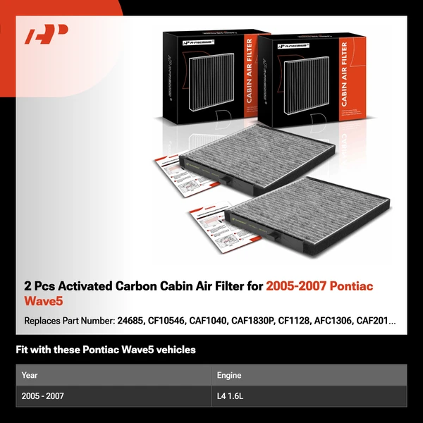 2 Pcs Activated Carbon Cabin Air Filter for 2005-2007 Pontiac Wave5