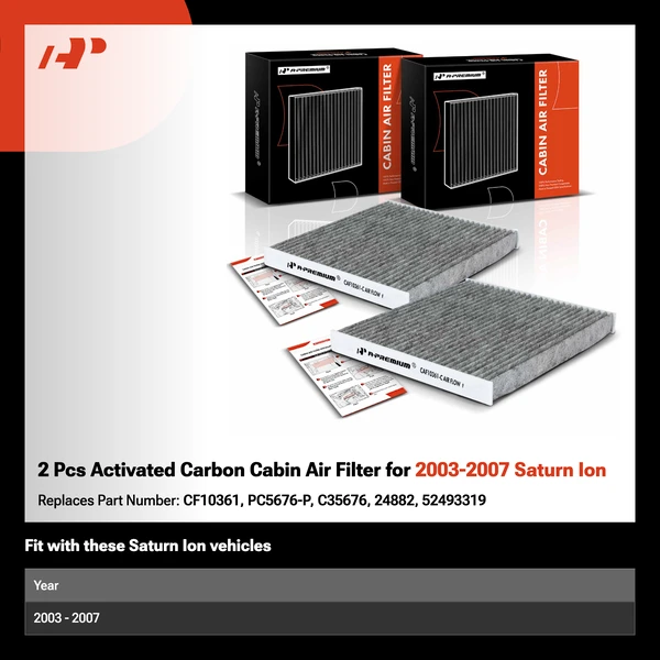 2 Pcs Activated Carbon Cabin Air Filter for 2003-2007 Saturn Ion