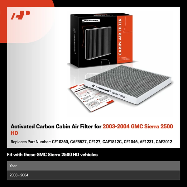 Activated Carbon Cabin Air Filter for 2003-2004 GMC Sierra 2500 HD