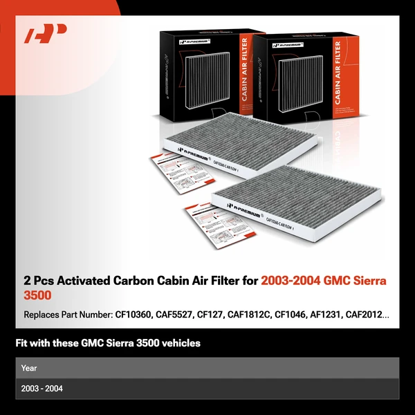 2 Pcs Activated Carbon Cabin Air Filter for 2003-2004 GMC Sierra 3500