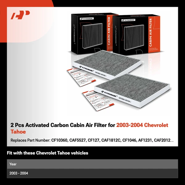 2 Pcs Activated Carbon Cabin Air Filter for 2003-2004 Chevrolet Tahoe